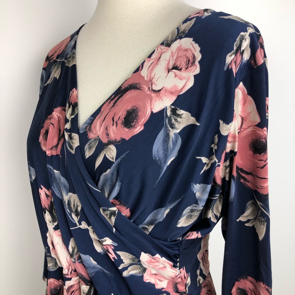 ModCloth Blue Floral Faux Wrap Jersey Dress - Picture 6 of 8